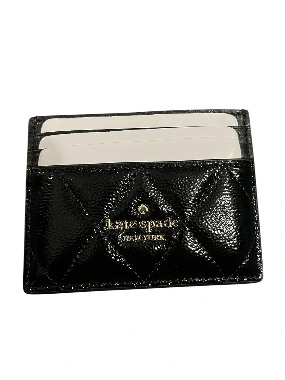 Kate Spade Black Quilted Crinkle Patent Leather Crossbody and Card Holder Set